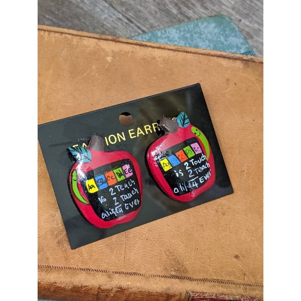 Vintage Teacher Apple Earrings, Big 80s Fashion Earrings